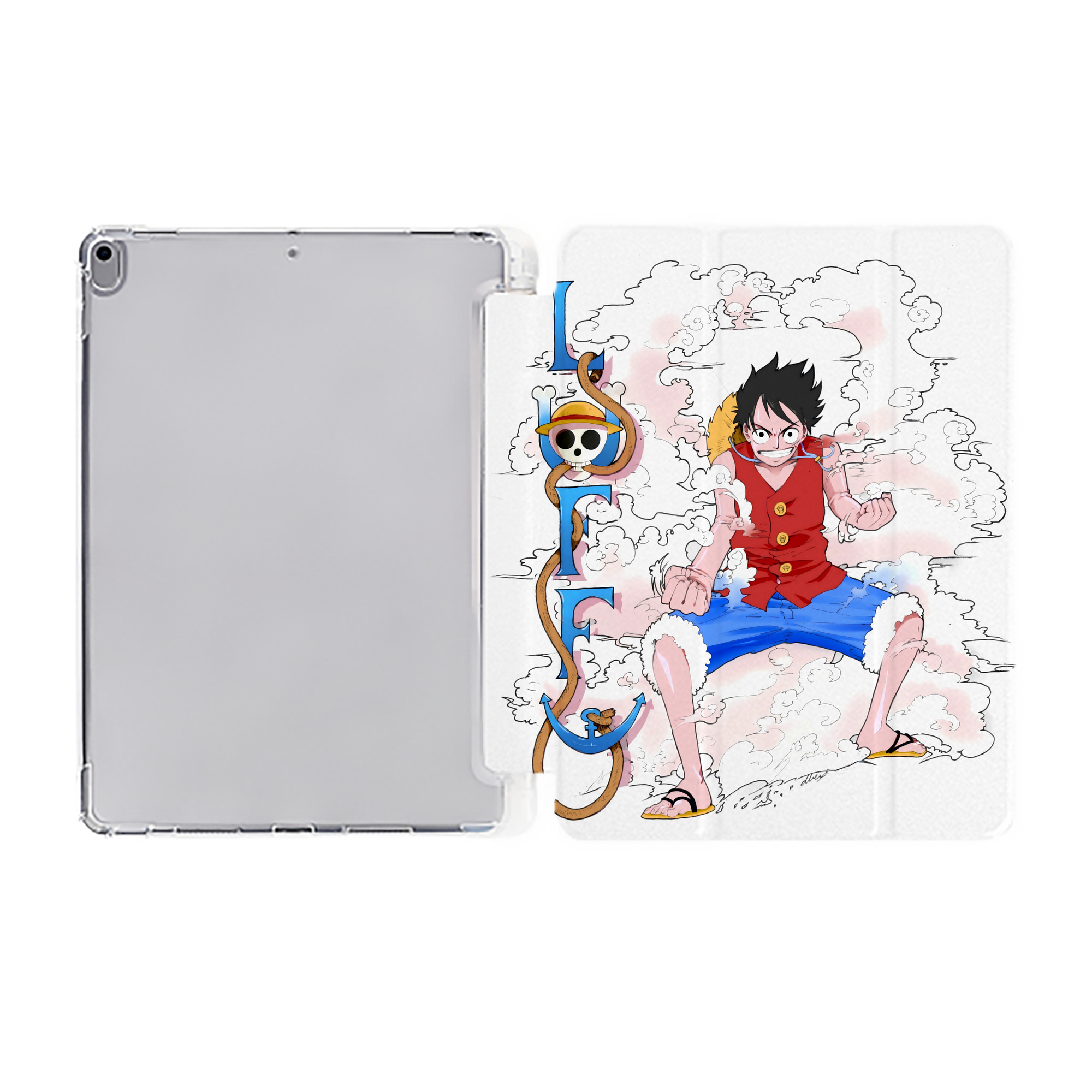 （画像用） ワンピース モンキー・D・ルフィ ONE PIECE Monkey D. Luffy IPad ケース ペン収納付き 三つ折りスタンド PUレザー×シリコン 対応機種9.5/10.5/10.9インチ